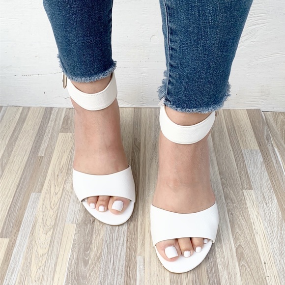 White Ankle Strap Block Heel - Picture 2 of 4
